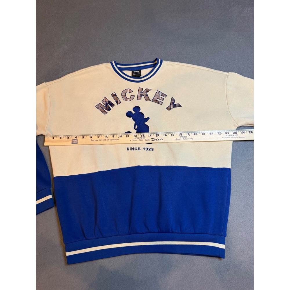 Disney Our Universe Mickey Mouse Sweatshirt Unisex Vintage Blue Cream Colorblock - Picture 3 of 12